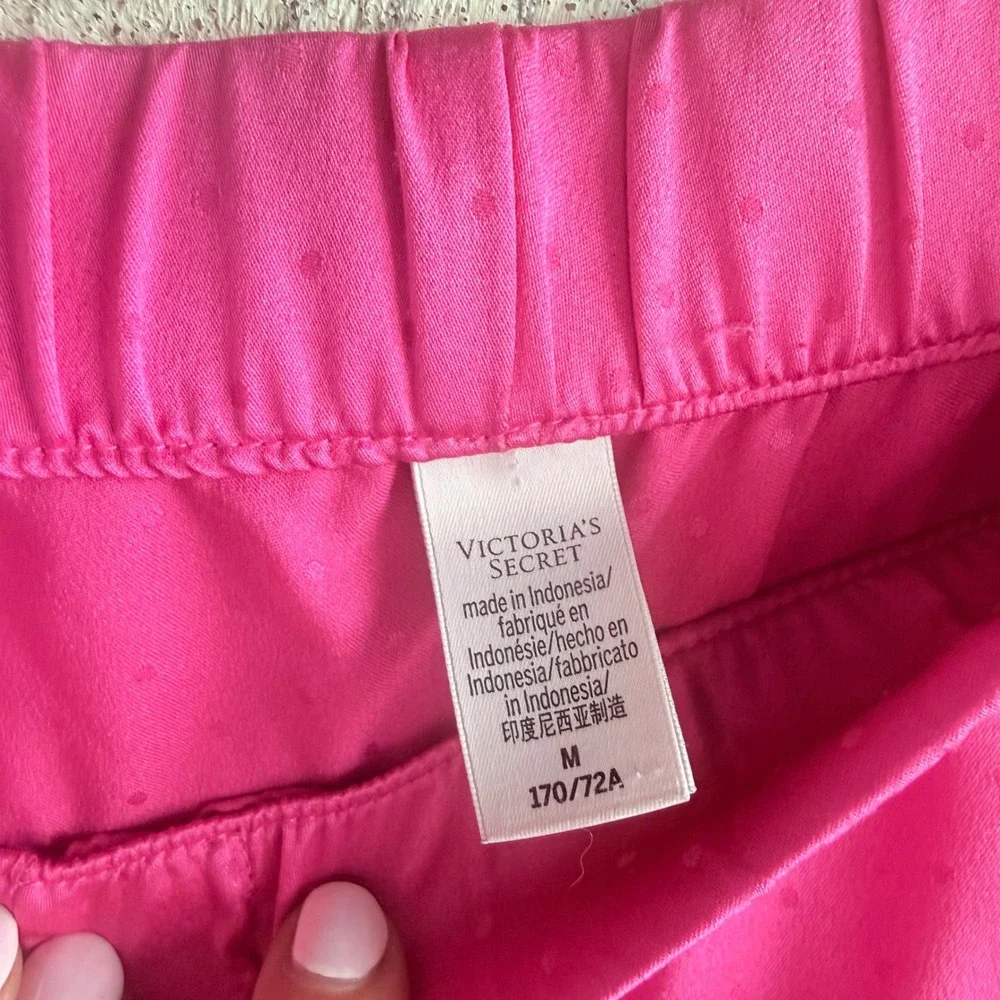 Victorias Secret Satin Pajama Set Hot Pink Polka Dot‎ PJs Silky Cami Shorts Y2K - Picture 12 of 16